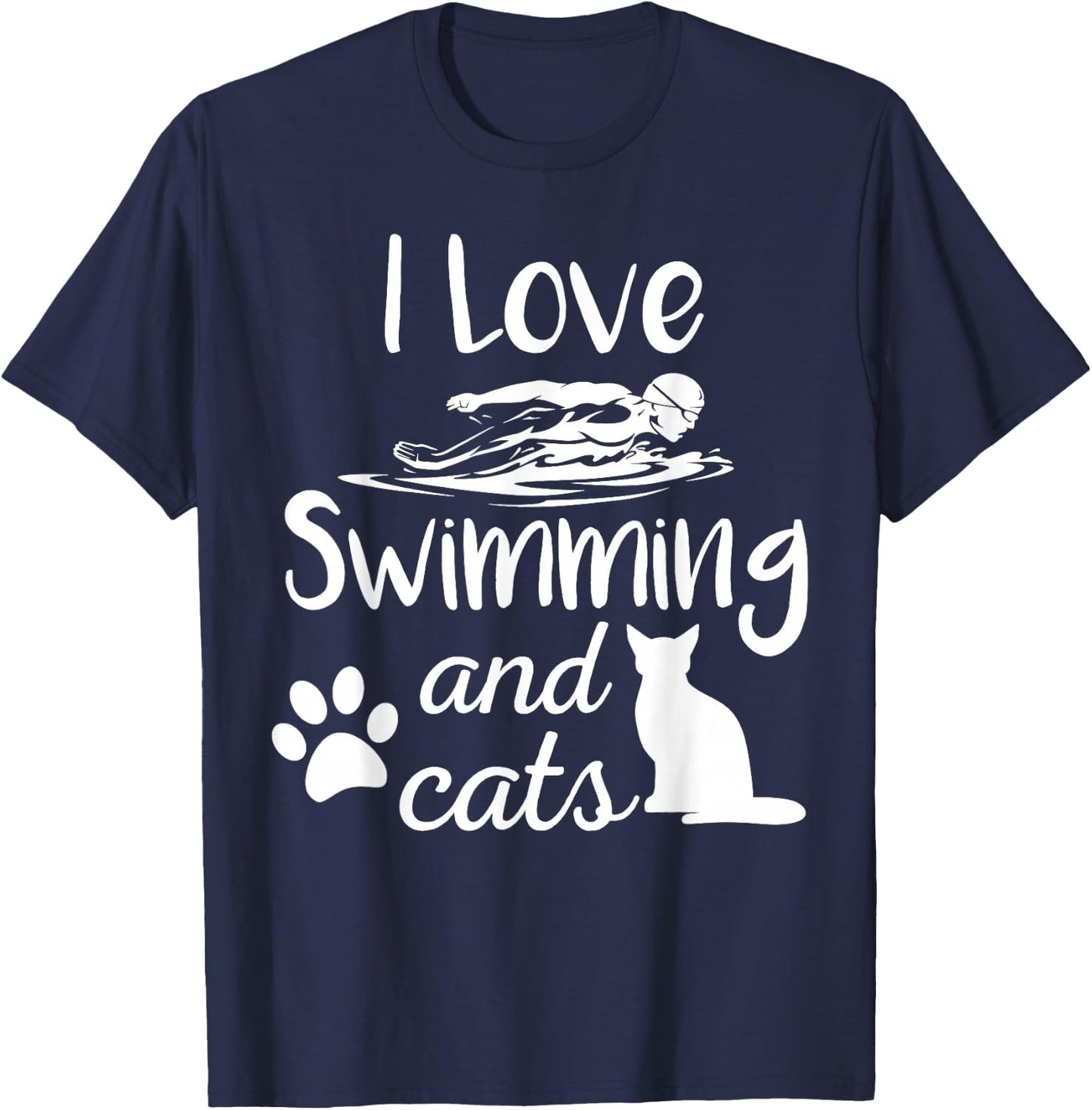 I Love Swimming And Cats Vintage Swim Gift T-Shirt - T-Shirt | Navy