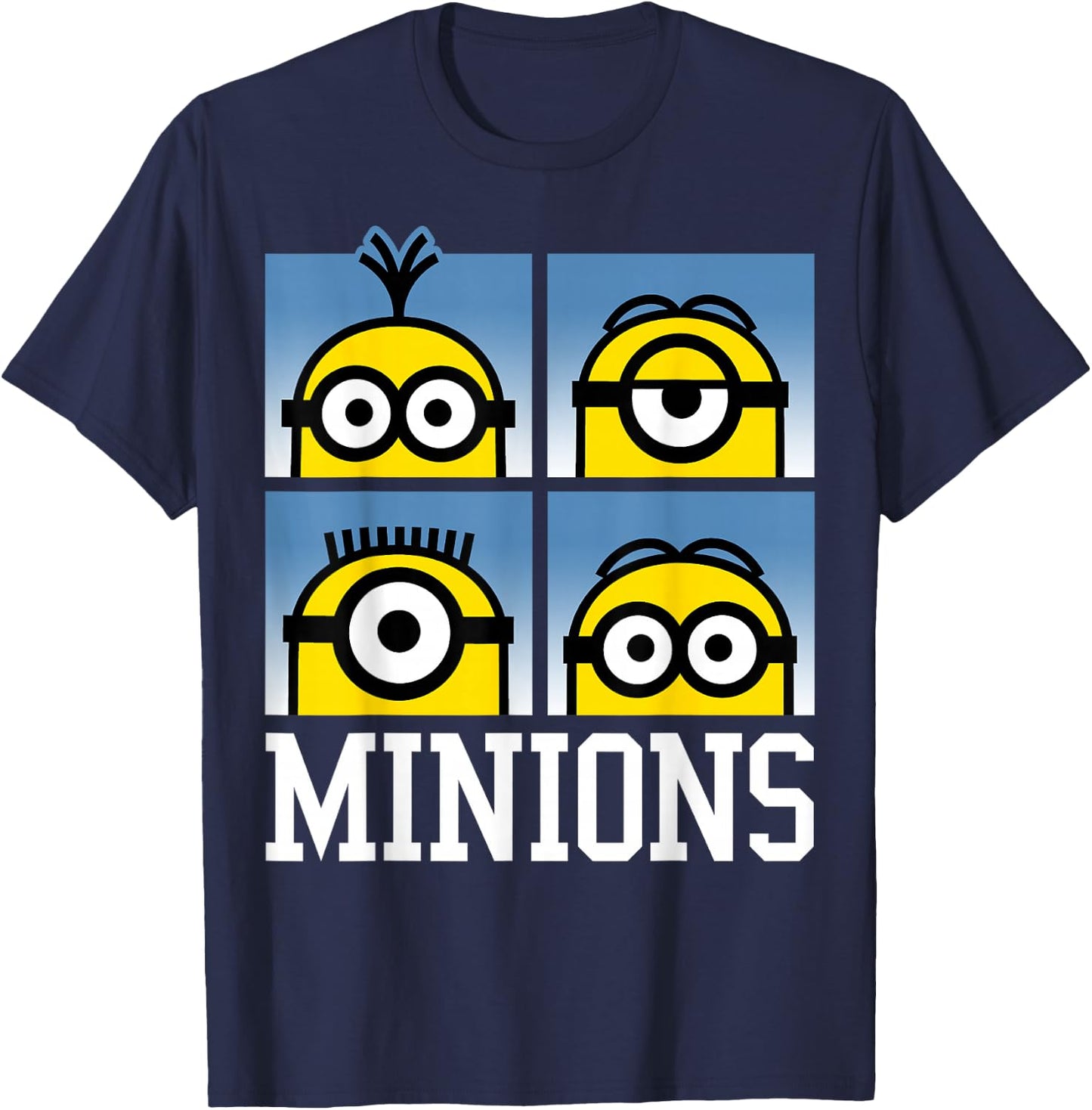 Despicable Me Minions Minions Bust Portrait Grid Logo Small T-Shirt - T-Shirt | Navy