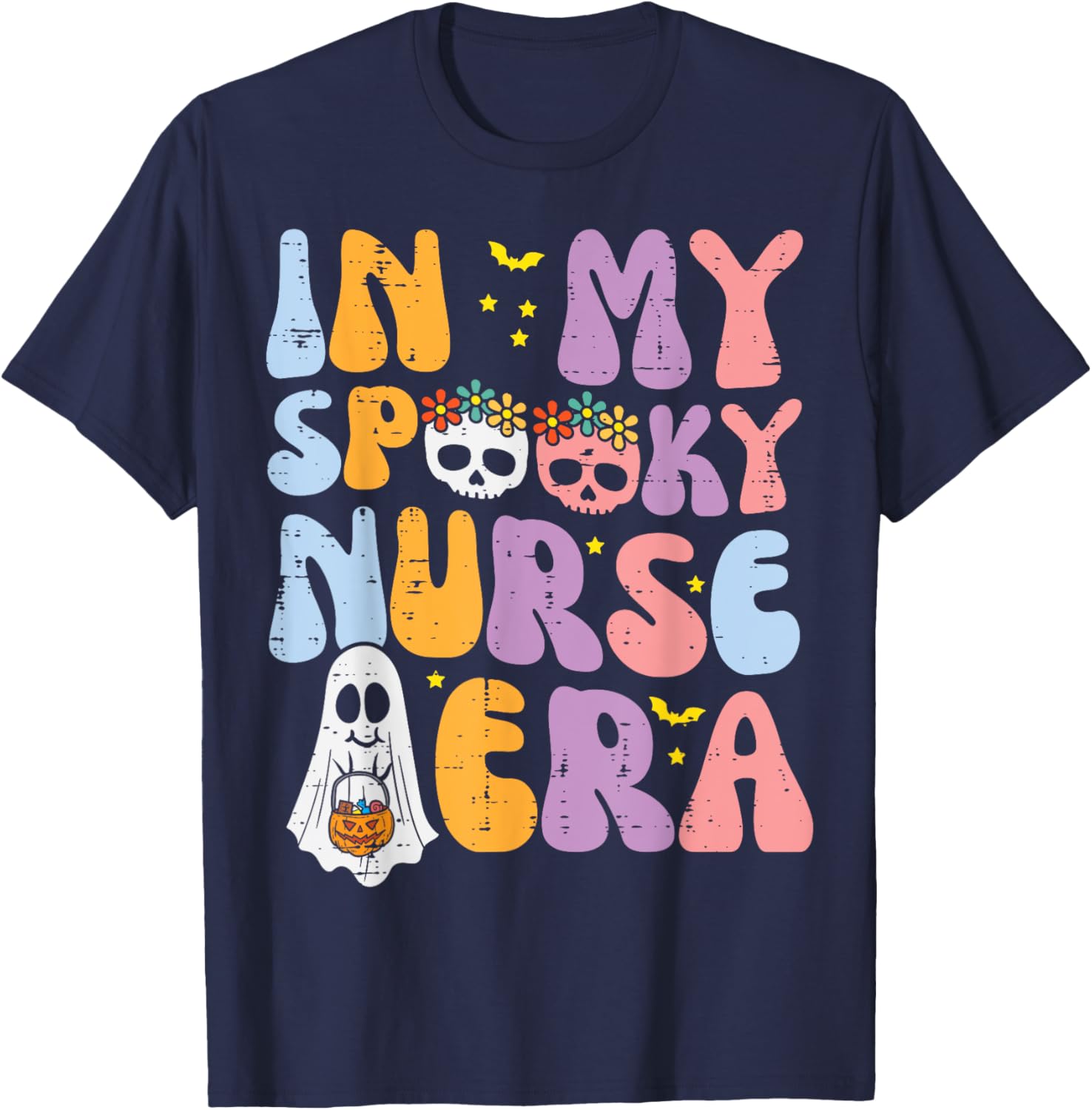 Halloween My Spooky Nurse Era Costume Groovy Scrub Top Women T-Shirt - T-Shirt | Navy