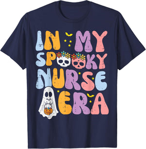 Halloween My Spooky Nurse Era Costume Groovy Scrub Top Women T-Shirt - T-Shirt | Navy