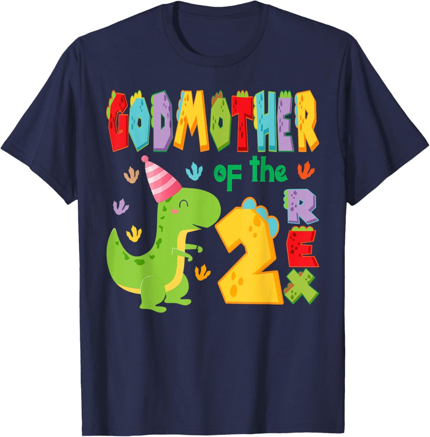 Godmother of The Two Rex 2Nd Birthday Boy Dinosaur T-Rex T-Shirt - T-Shirt | Navy