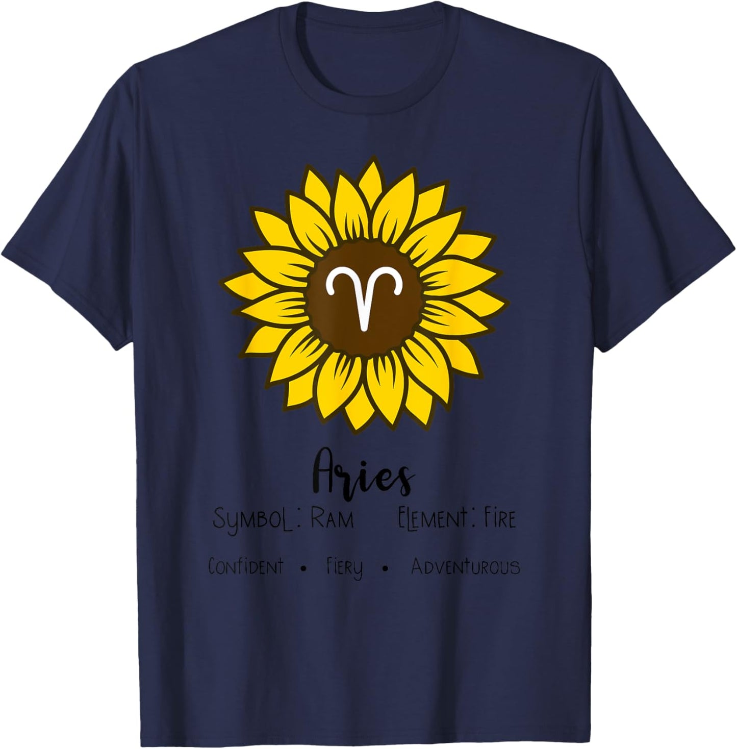 Sunflower Aries Birthday Horoscope Zodiac Astrology Women T-Shirt - T-Shirt | Navy