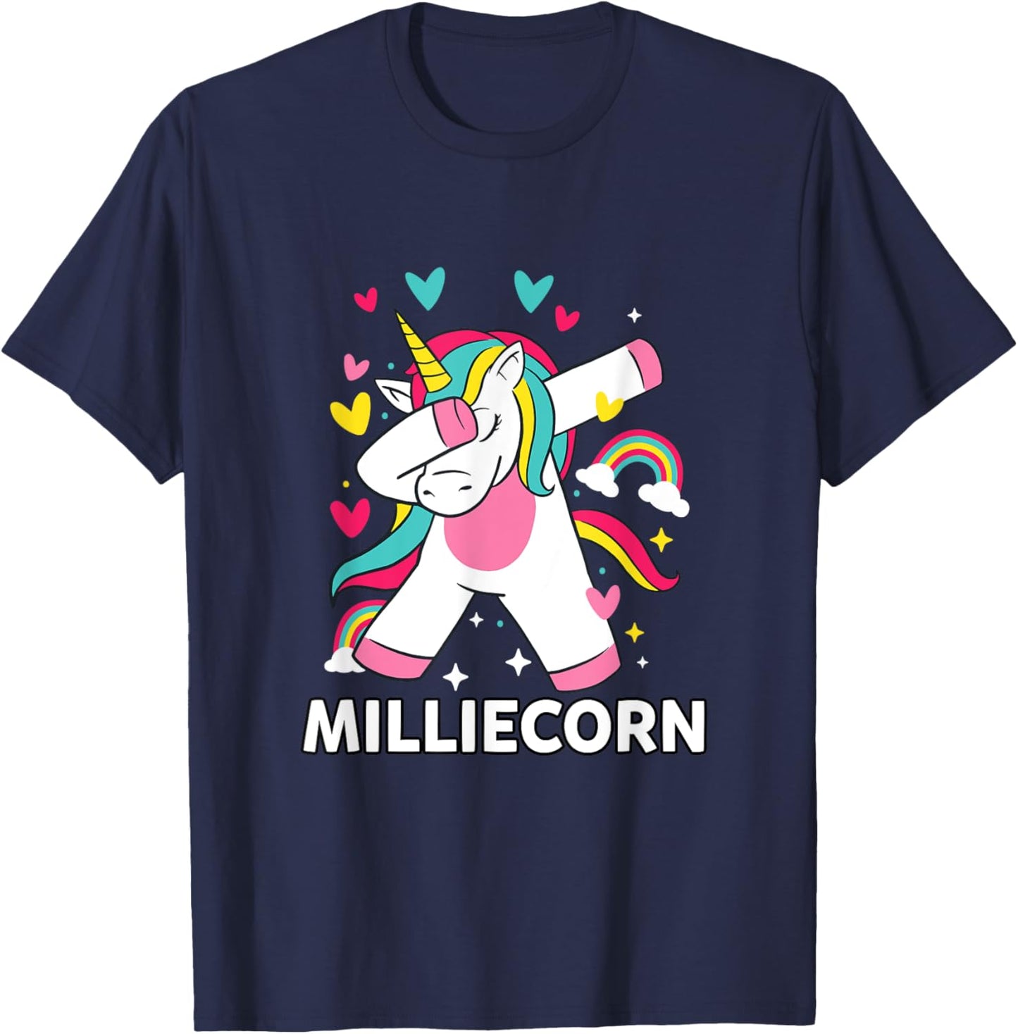 Milliecorn Personalised Name Dabbing Unicorn Millie T-Shirt - T-Shirt | Navy