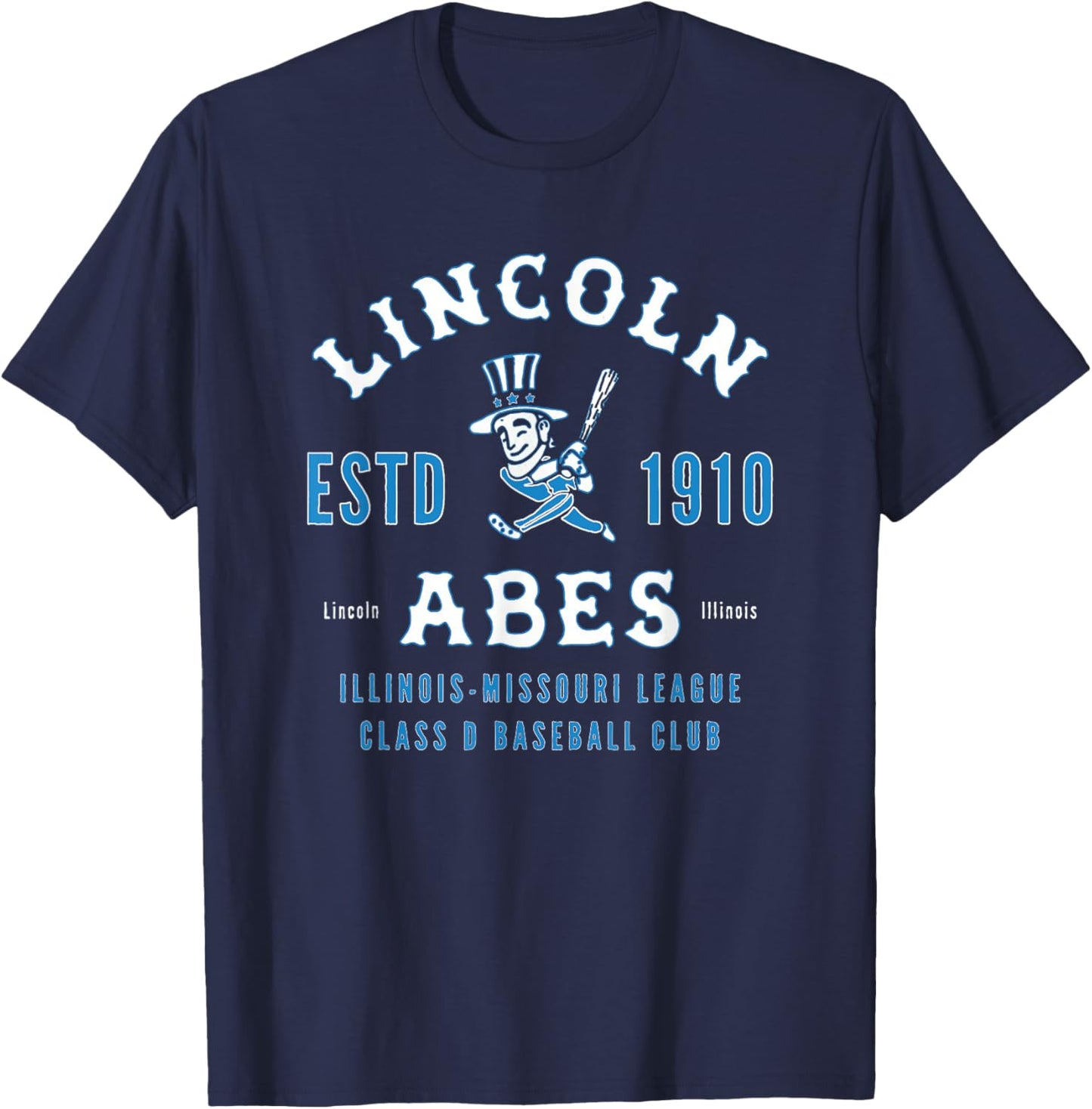 Vintage Lincoln Illinois Abes Defunct Baseball Team T-Shirt - T-Shirt | Navy
