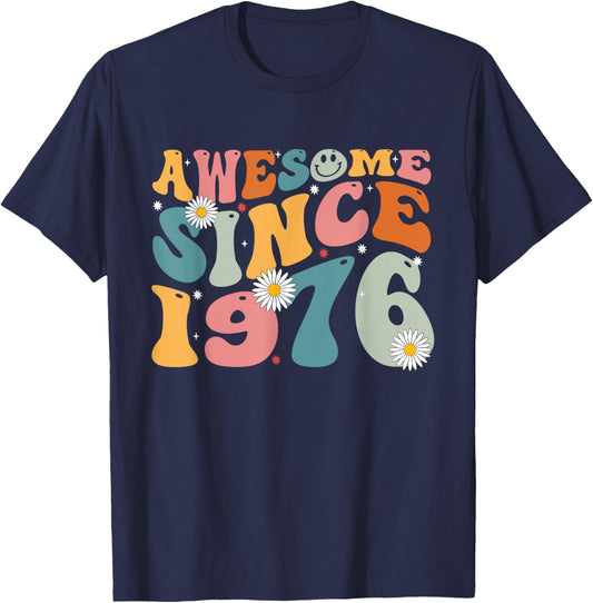 Awesome Since 1976 49th Birthday Retro Gifts Born In 1976 T-Shirt - T-Shirt | Navy
