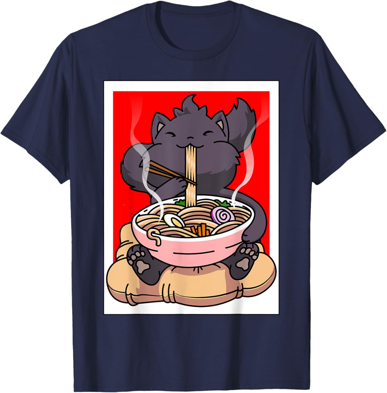 Ramen Cat Anime - Kawaii Clothes Otaku Clothing Manga T-Shirt - T-Shirt | Navy