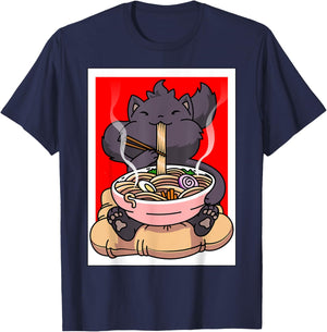 Ramen Cat Anime - Kawaii Clothes Otaku Clothing Manga T-Shirt - T-Shirt | Navy