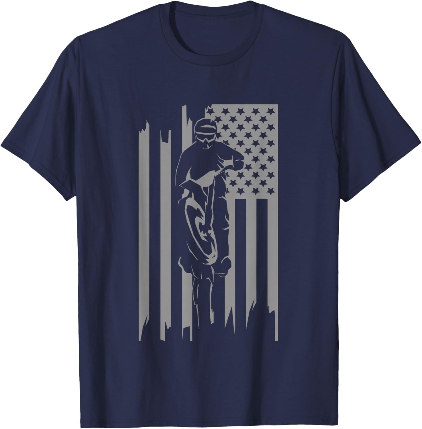 American Flag Motocross Apparel - Motocross Dirt Bike T-Shirt - T-Shirt | Navy