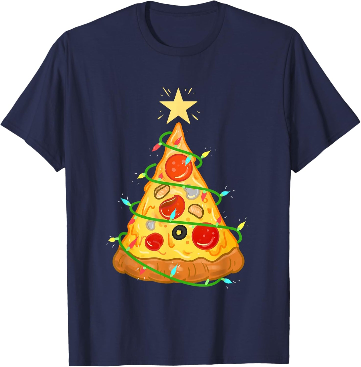 Pizza Christmas Tree Pizza Lover Gift T-Shirt - T-Shirt | Navy