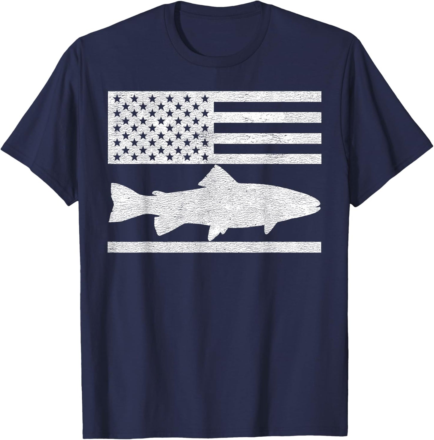 Steelhead Fishing - American Flag Trout Fisherman Gift T-Shirt - T-Shirt | Navy