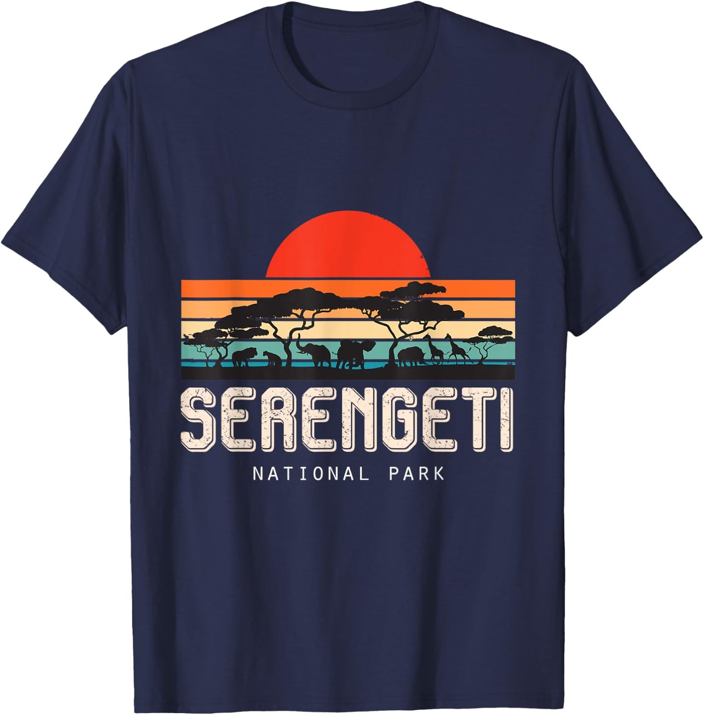 Safari Retro Serengeti National Park Sunrise Savanna Animals T-Shirt - T-Shirt | Navy