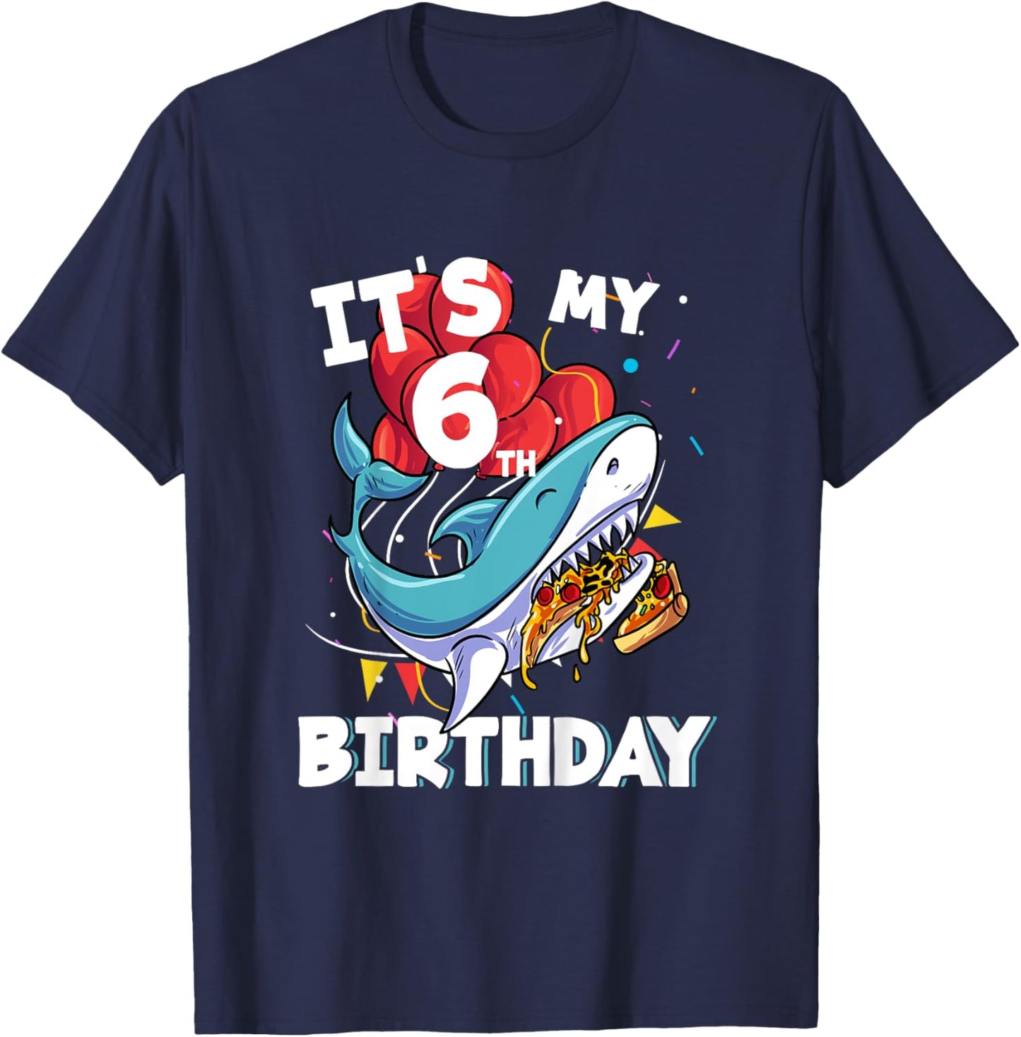 It's my 6th Birthday 6 Year Old Shark Birthday T-Shirt - T-Shirt | Navy