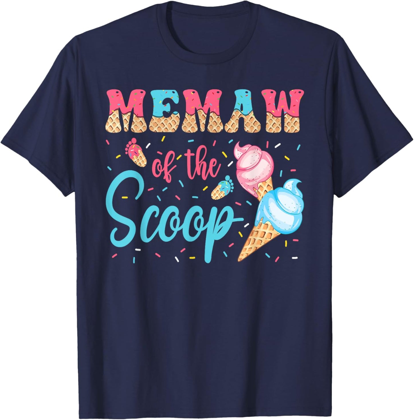Memaw Of The Scoop Ice Cream Gender Reveal Baby Shower T-Shirt - T-Shirt | Navy