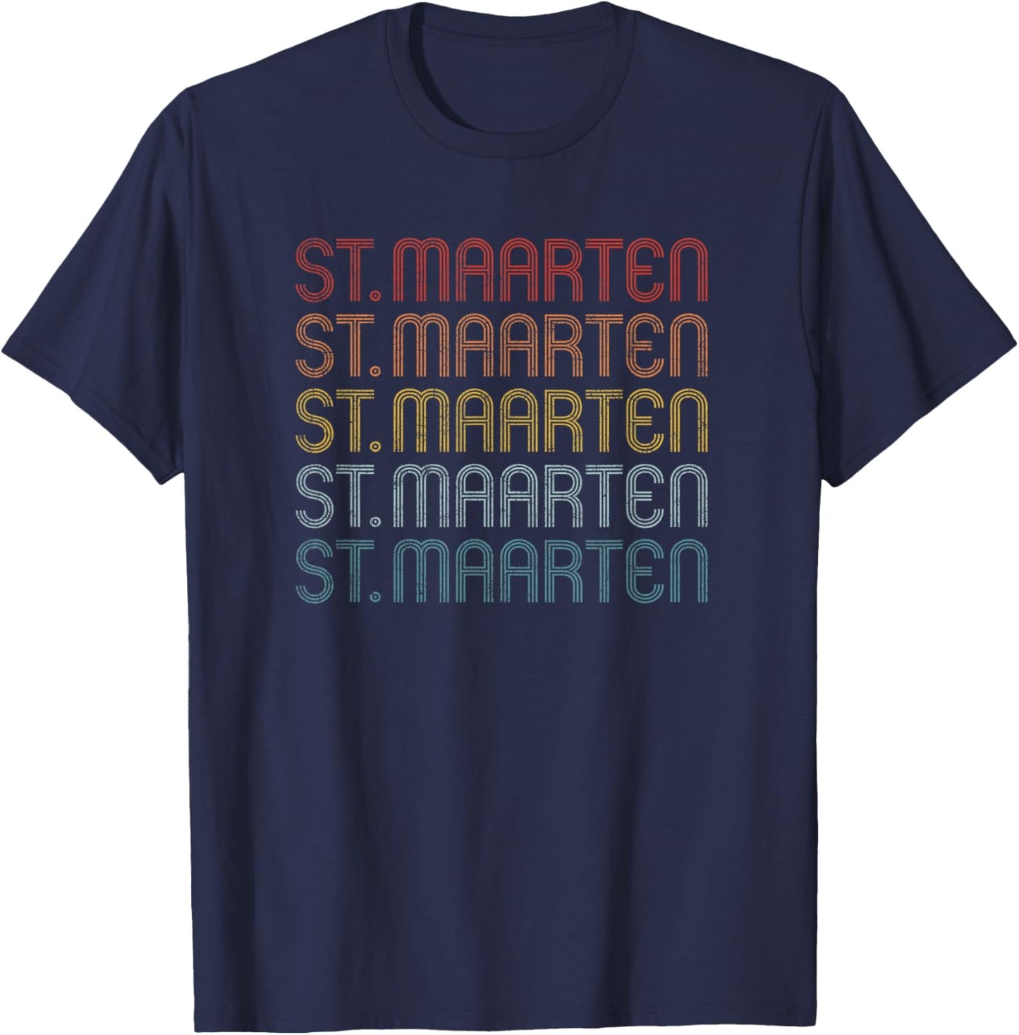St Maarten Colorful Throwback Letter Souvenir T-Shirt - T-Shirt | Navy