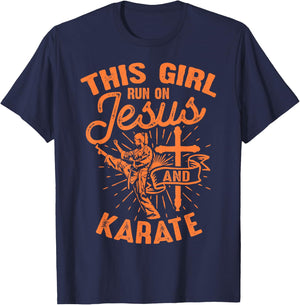 Funny Jesus Karate Gift Girl Christian Martial Art Lover T-Shirt - T-Shirt | Navy