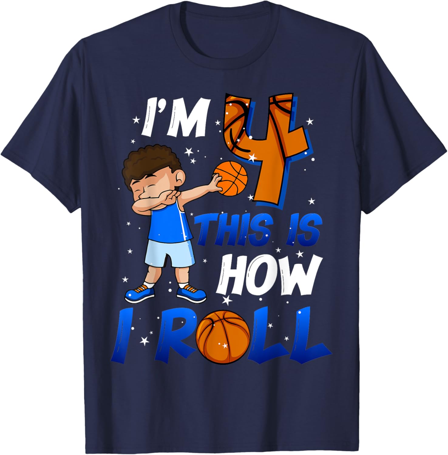 4th Birthday Outfit Boy Basketball 4 Year Old Cool B-Day T-Shirt - T-Shirt | Navy