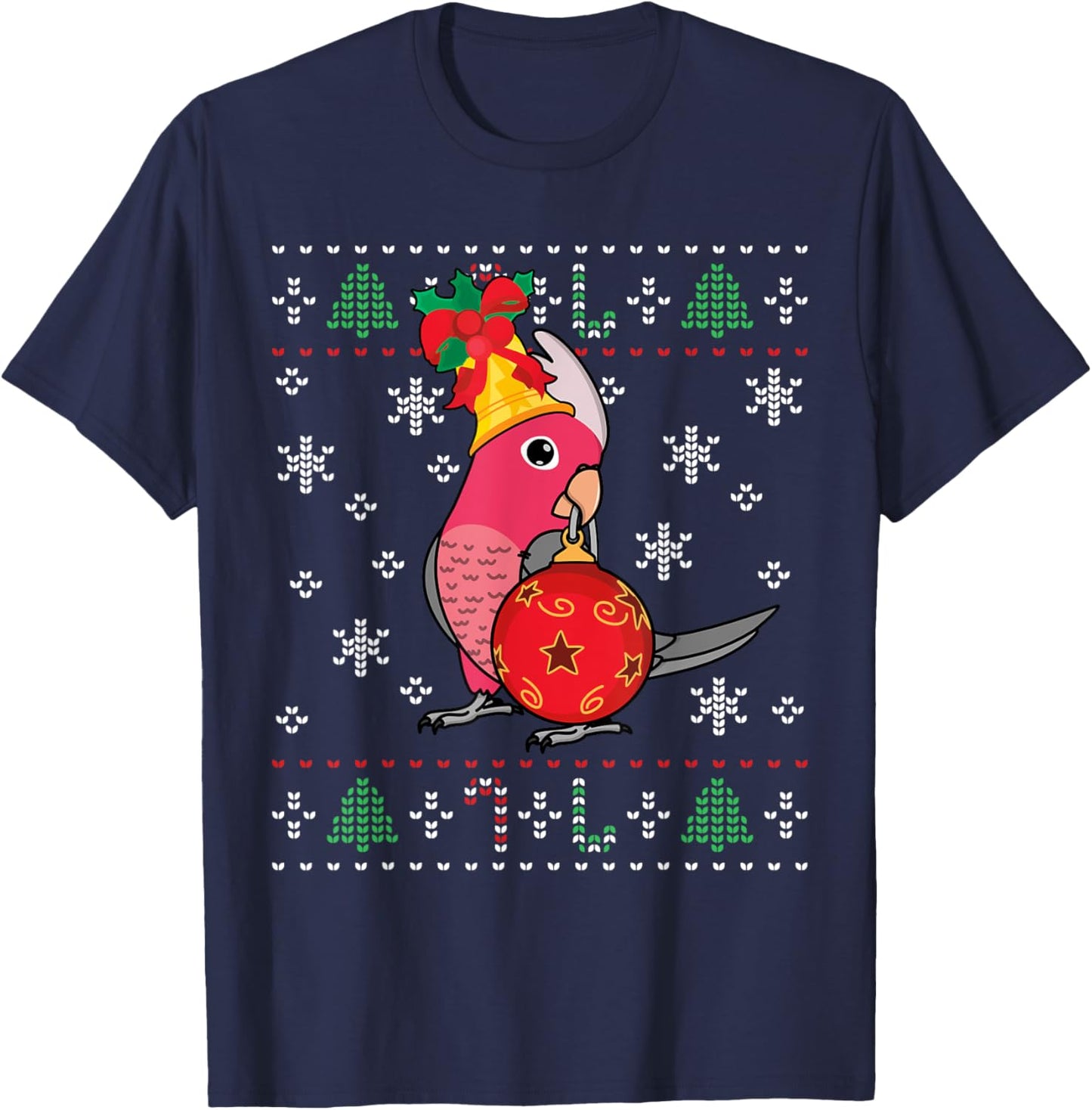 Rose-breasted Galah Cockatoo Parrot I Ugly Christmas T-Shirt - T-Shirt | Navy