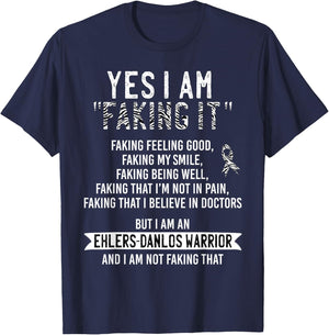 Faking It Ehlers-Danlos Syndrome EDS Awareness Zebra Ribbon T-Shirt - T-Shirt | Navy