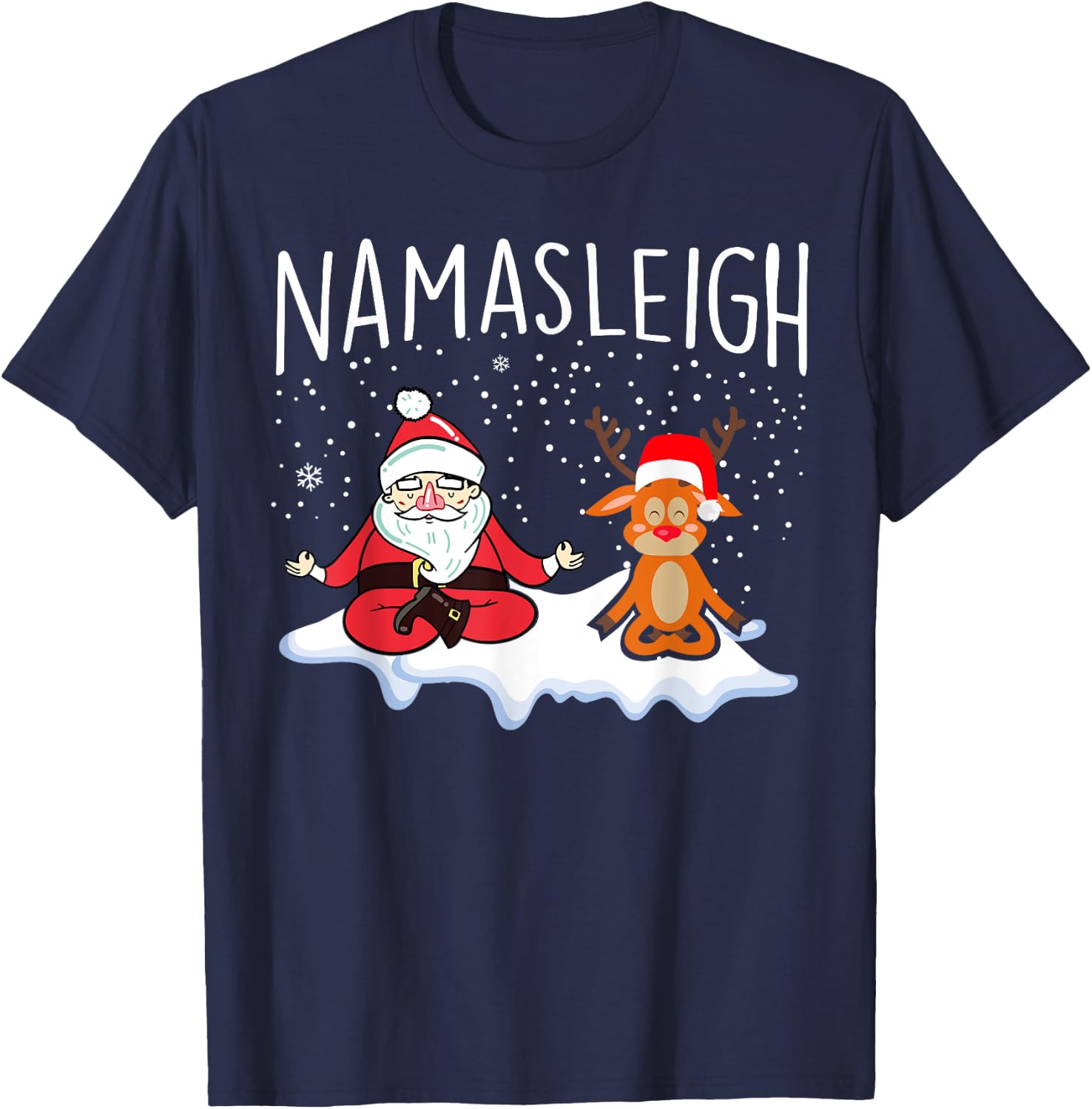 Funny Christmas Yoga Gift NamaSleigh Christmas Yoga Namaste T-Shirt - T-Shirt | Navy