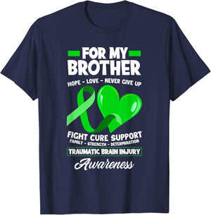 I Wear Green For My Brother TBI Brain Injury Awareness T-Shirt - T-Shirt | Navy