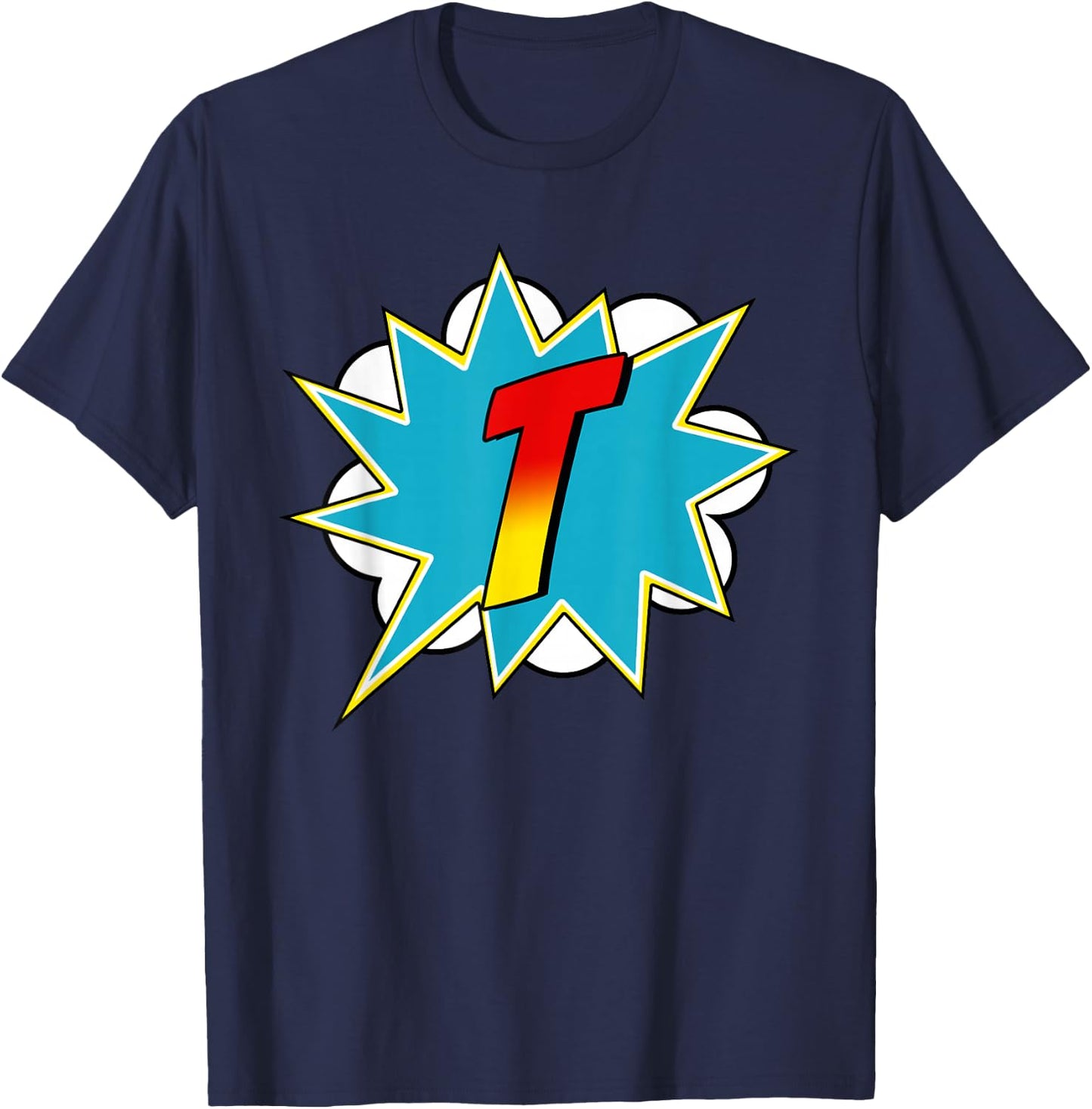 Letter Superhero Name Comic Costume : Black, Small, Retro, Superhero, Cartoon, -Adults & Kids, Short Sleeve, , Retro-Superhero T-Shirt - T-Shirt | Navy