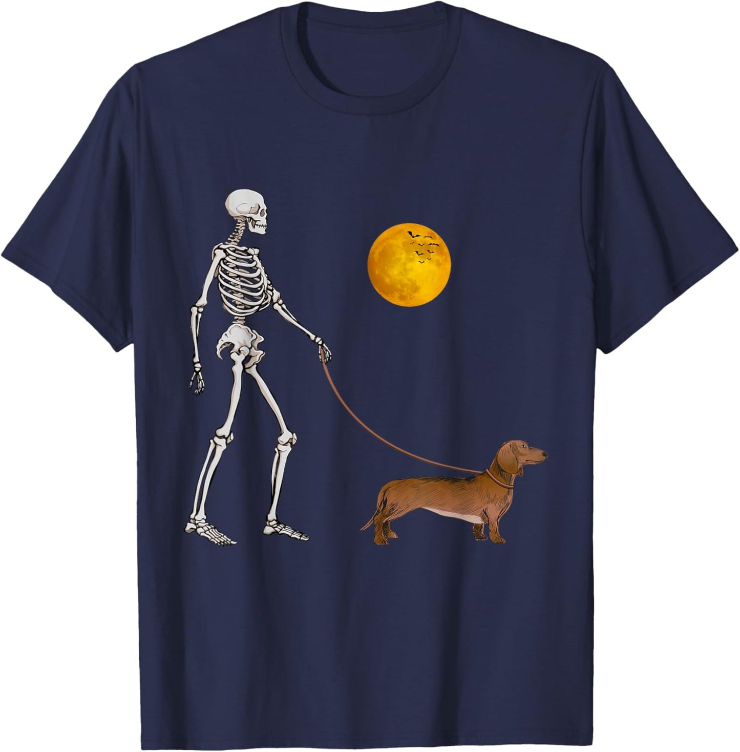 Dachshund Skeleton Dog Walking Halloween Costume Women Kids T-Shirt - T-Shirt | Navy