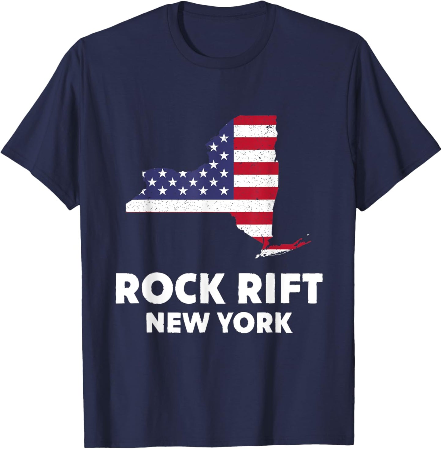 Distressed Patriotic USA Flag Rock Rift, New York Women Men T-Shirt - T-Shirt | Navy