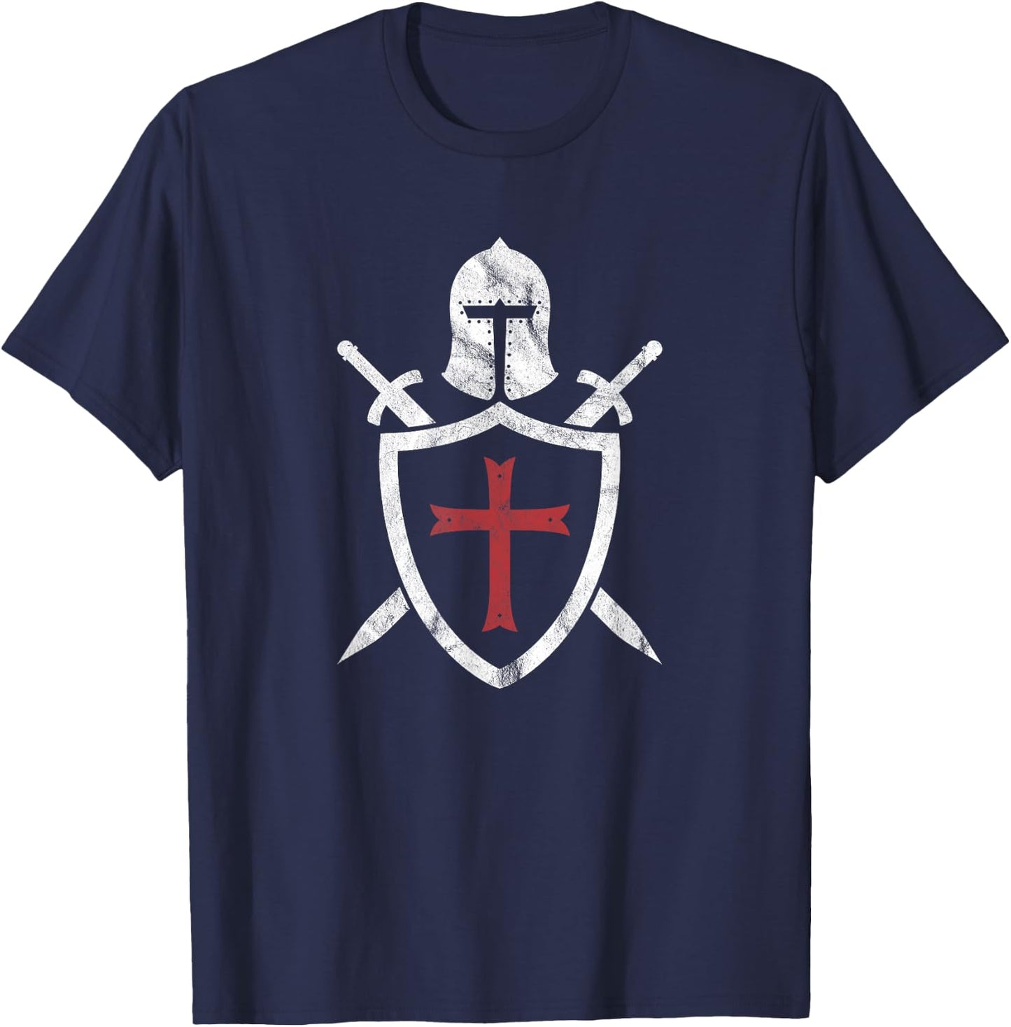 Templar Helmet Cross and Sword Medieval Crusader T-Shirt - T-Shirt | Navy