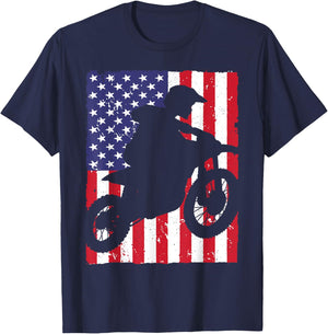 Best Dirt Bike Boys Dirtbike Racing US Flag Biker T-Shirt - T-Shirt | Navy