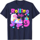 Rolling Into 9 Years Old Roller Skating Girl 9th Birthday T-Shirt - T-Shirt | Navy