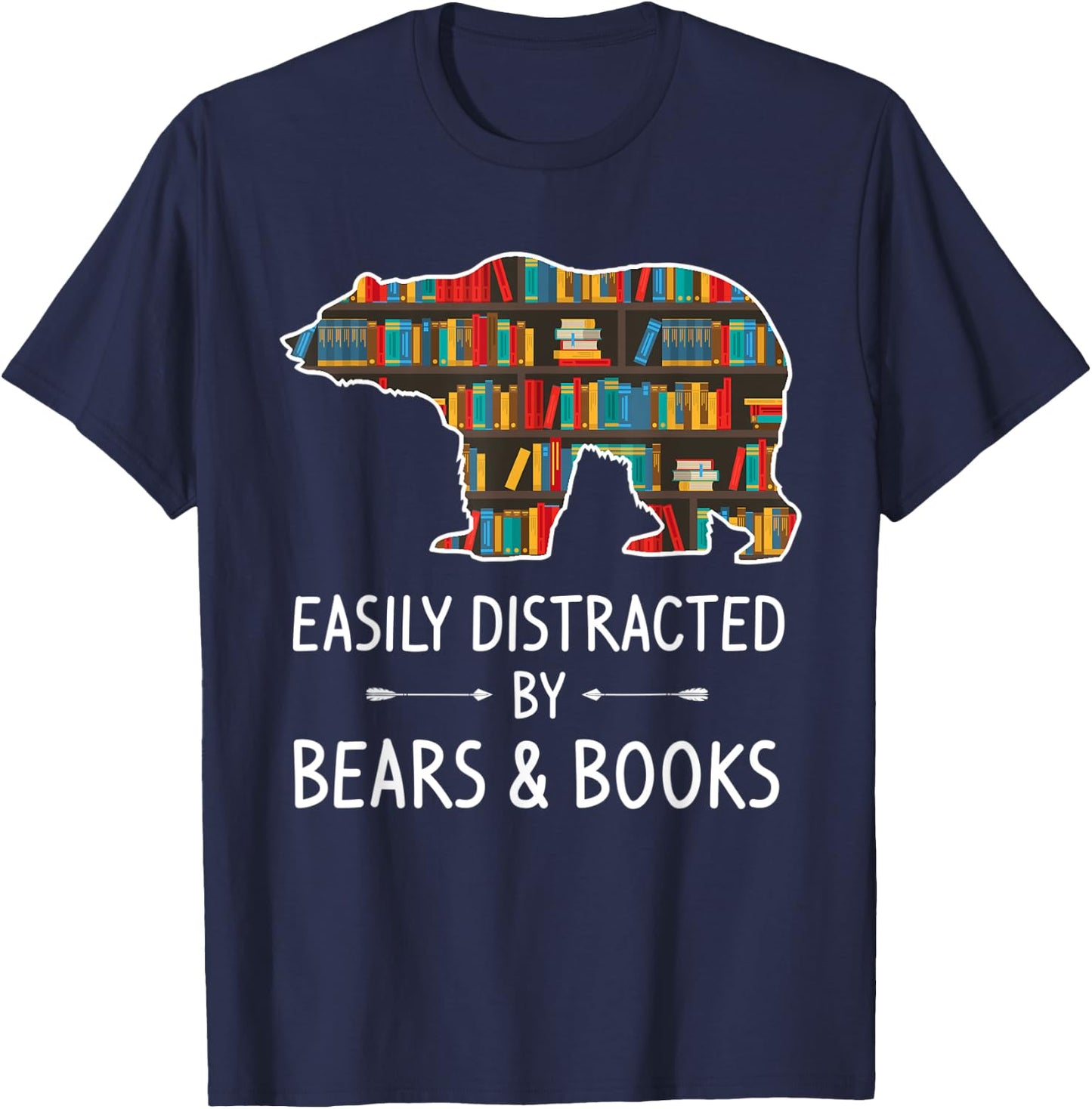 Easily Distracted By Bears & Books Lover Gift Mammal Animal T-Shirt - T-Shirt | Navy