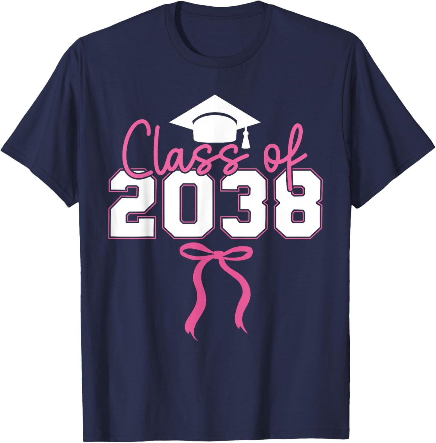 Class of 2038 Kindergarten to Graduation Grow with Me Bow T-Shirt - T-Shirt | Navy