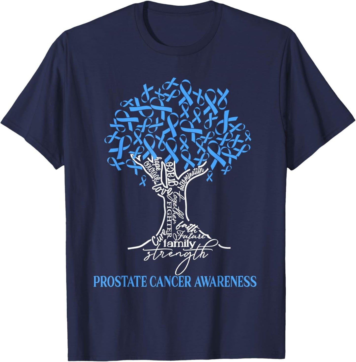 Prostate Cancer Awareness Tree Ribbon Blue T-Shirt - T-Shirt | Navy