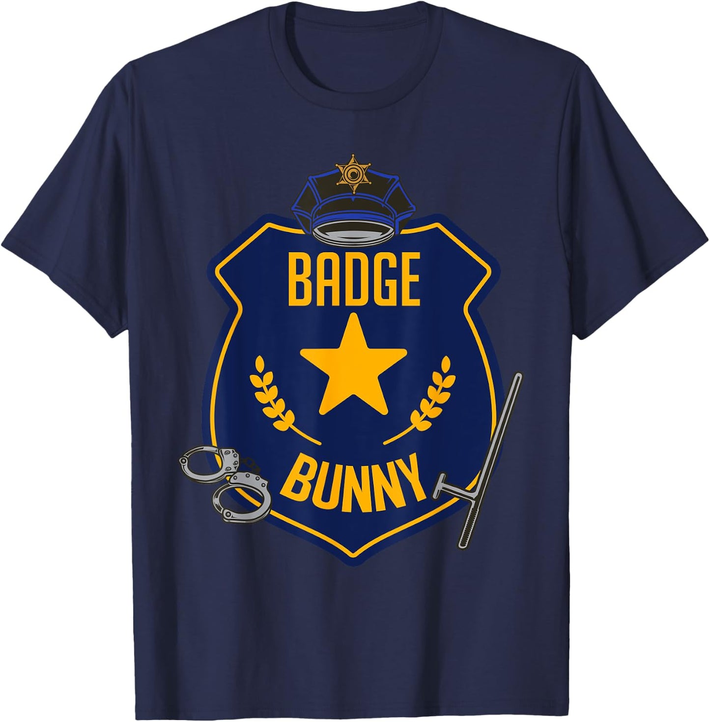 Badge Bunny Police Officer Policeman Handcuffs Easter Rabbit T-Shirt - T-Shirt | Navy