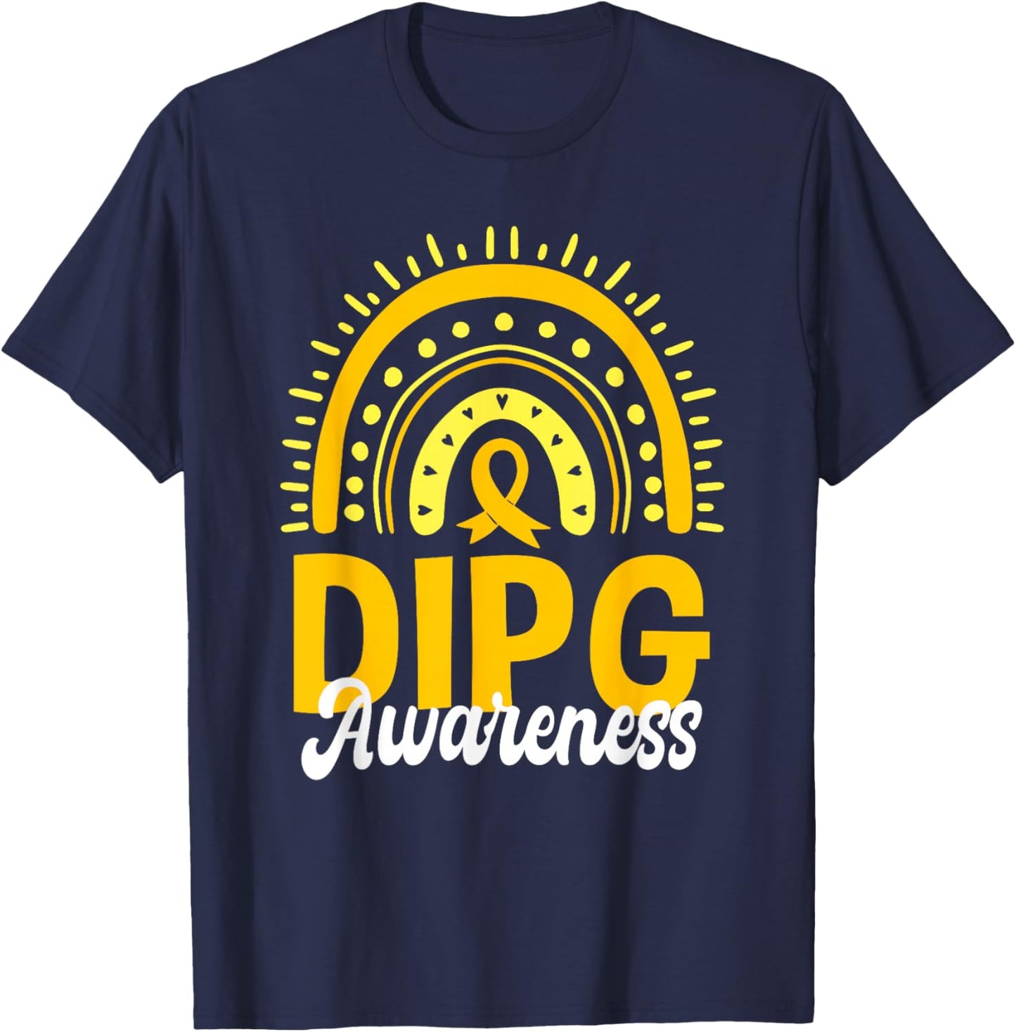 DIPG Awareness Boho Rainbow Yellow Ribbon Childhood Cancer T-Shirt - T-Shirt | Navy