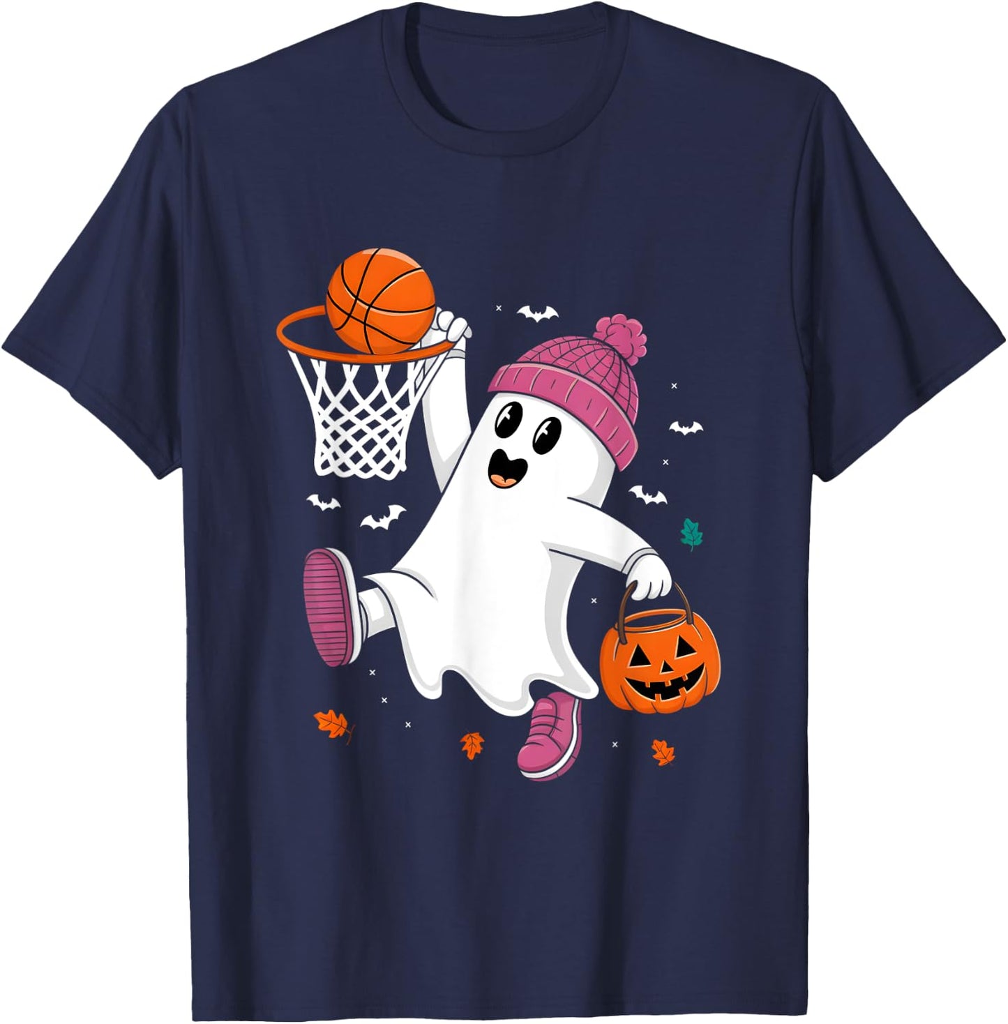 Funny Halloween Ghost Dunking Basketball Costume Boys Kids T-Shirt - T-Shirt | Navy
