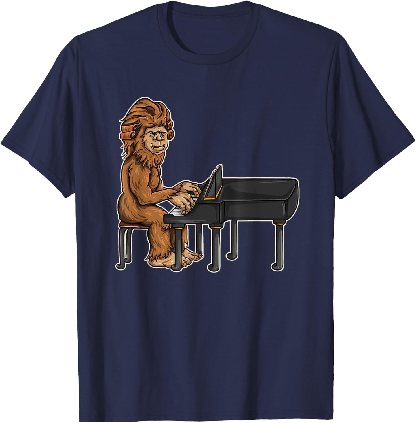 Bigfoot Playing Piano - Funny & Magical Sasquatch Pianist T-Shirt - T-Shirt | Navy