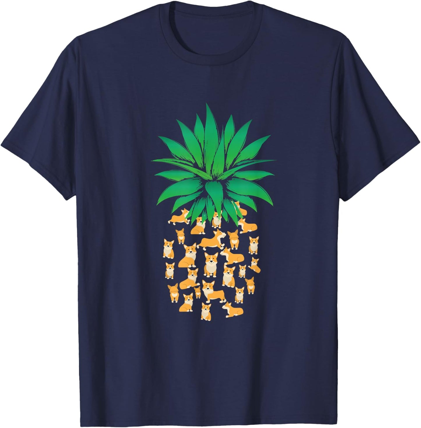 Novelty Summer Tropical Pineapples Fruit Pet Mom Funny Pembroke Welsh Corgi Dogs Pineapple Men Women Cute Dog T-Shirt - T-Shirt | Navy