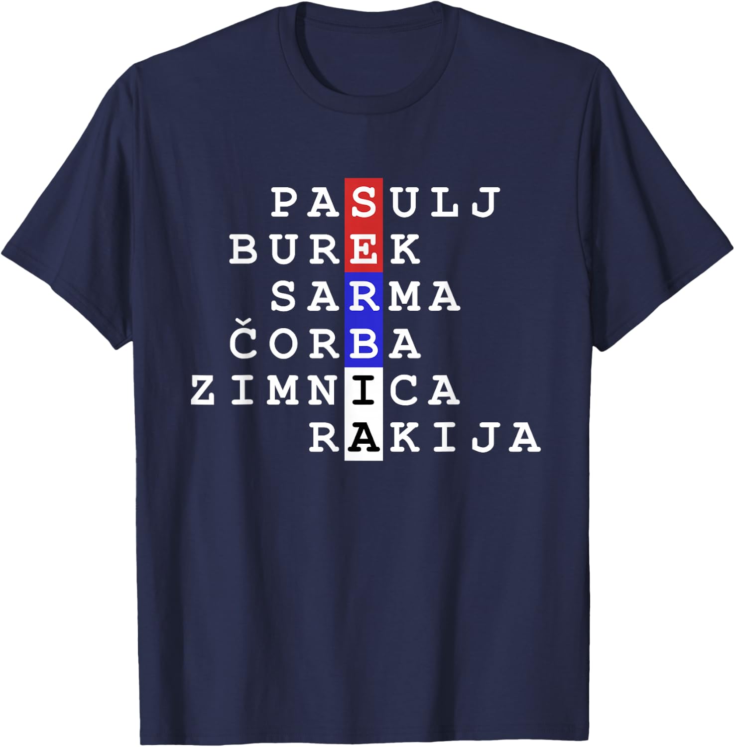 Serbian Flag Colors with Food and Drinks T-Shirt - T-Shirt | Navy