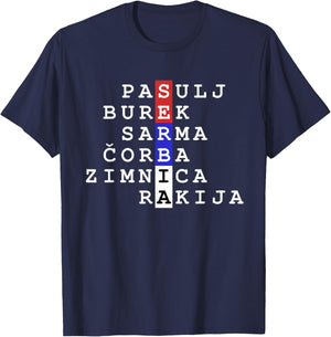 Serbian Flag Colors with Food and Drinks T-Shirt - T-Shirt | Navy