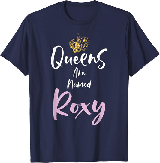 Roxy Name Queen Personalized Women Girl Cute Pink Black T-Shirt - T-Shirt | Navy
