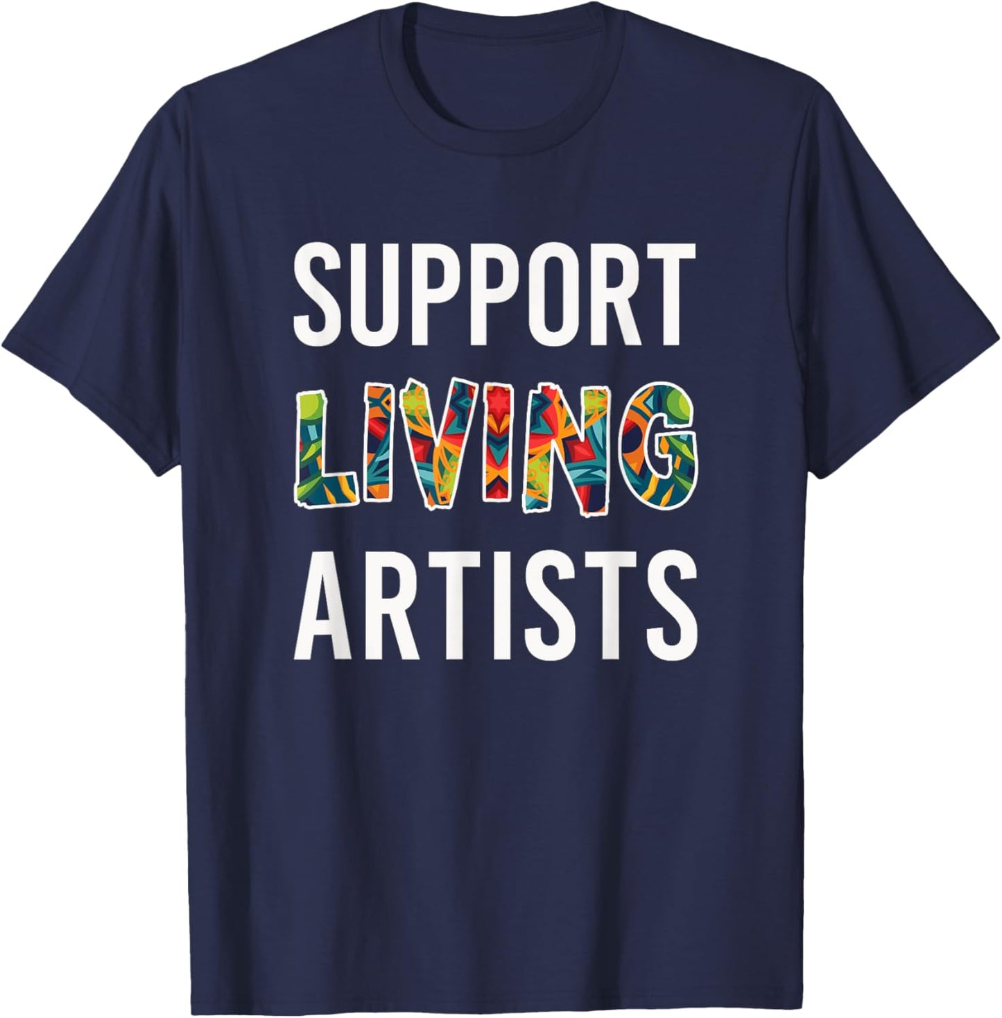 Support Living Artists - Geometric Mandala Art T-Shirt - T-Shirt | Navy