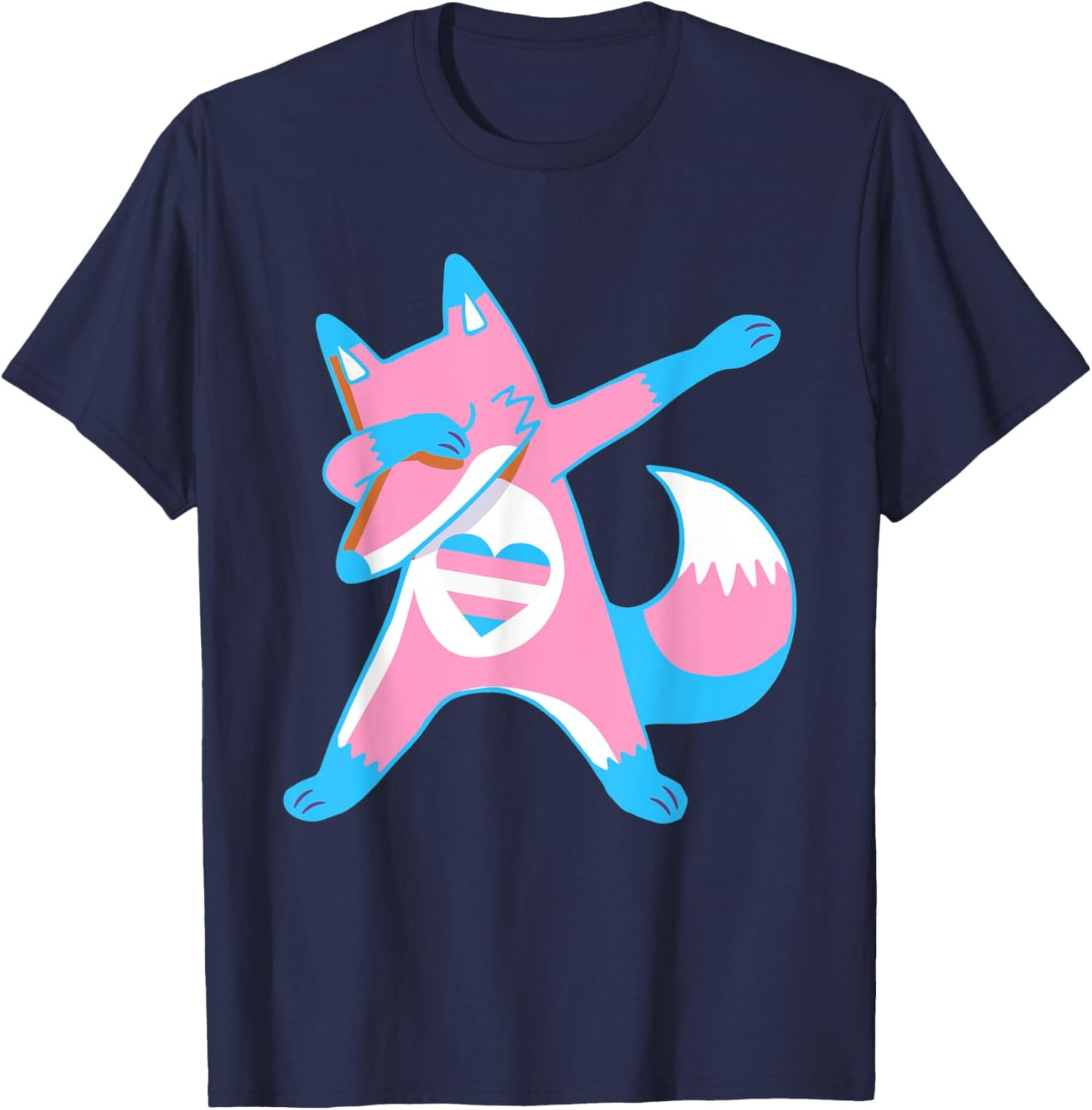 Dabbing Trans Pride Fox With Heart Transgender T-Shirt - T-Shirt | Navy