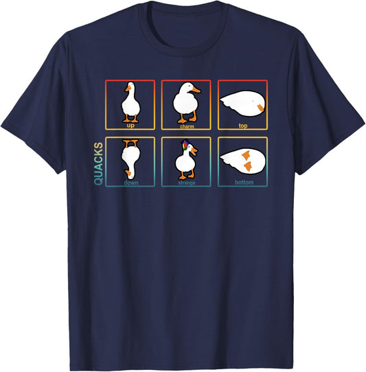 Quacks Up Charm Top Down Strange Bottom Funny Design T-Shirt - T-Shirt | Navy