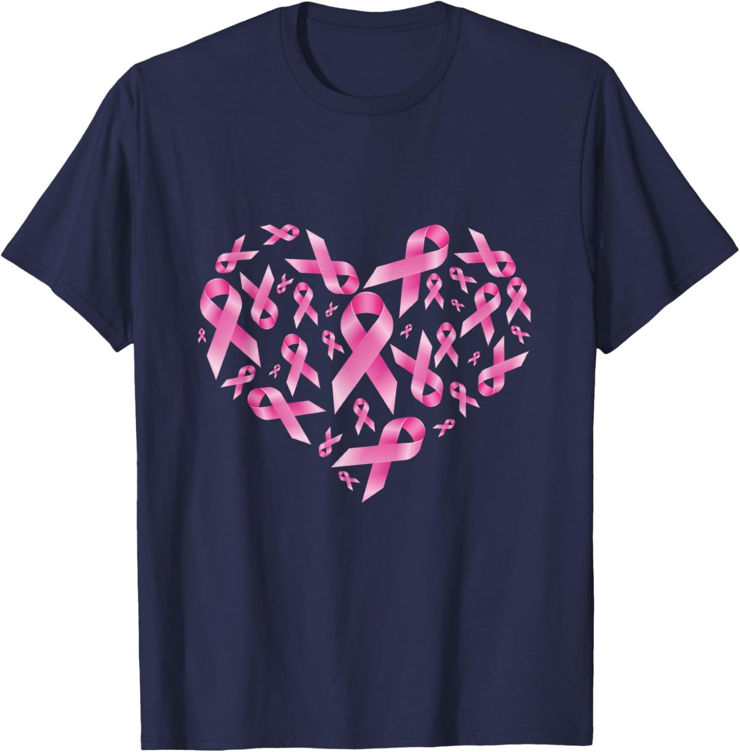 Breast Cancer Awareness Ribbon Heart Warrior T-Shirt - T-Shirt | Navy