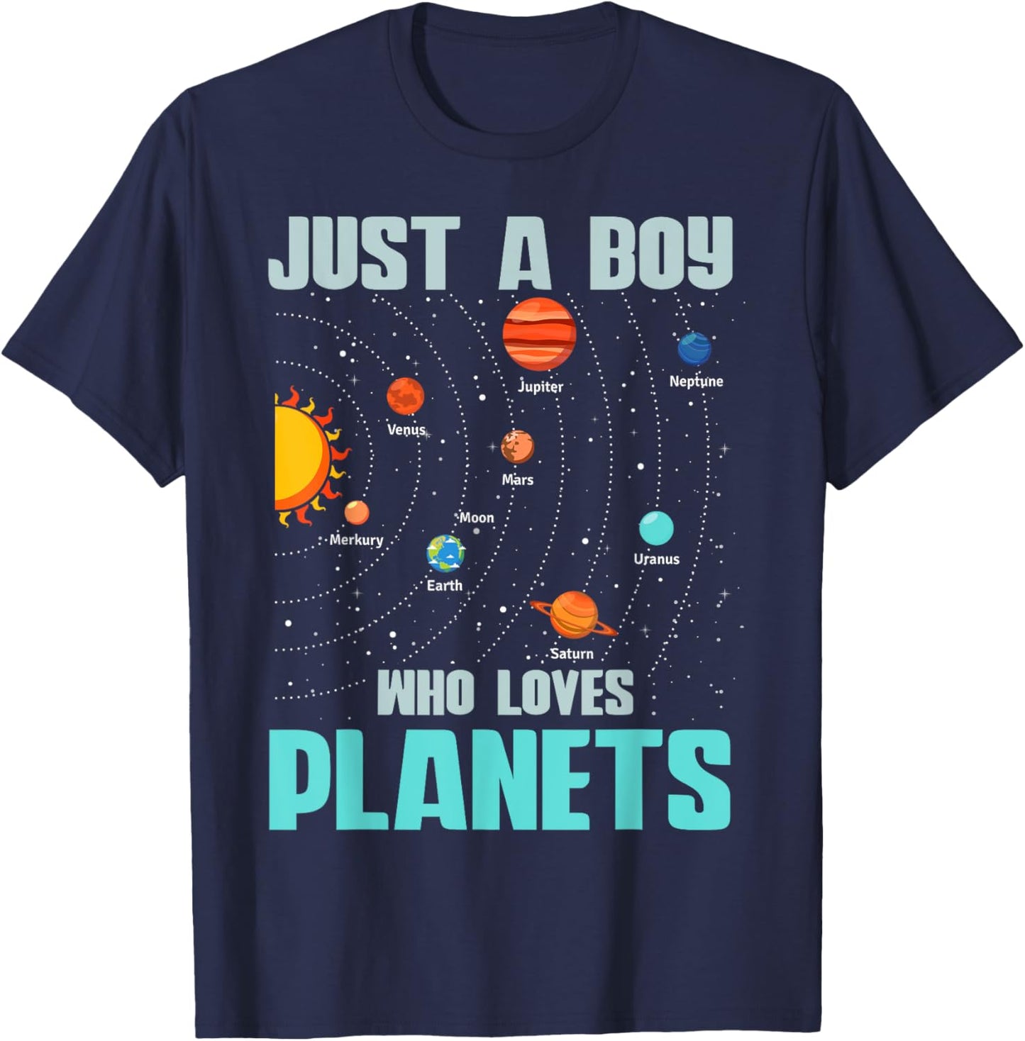 Just A Boy Who Loves Planets Solar System Kids Space Science T-Shirt - T-Shirt | Navy