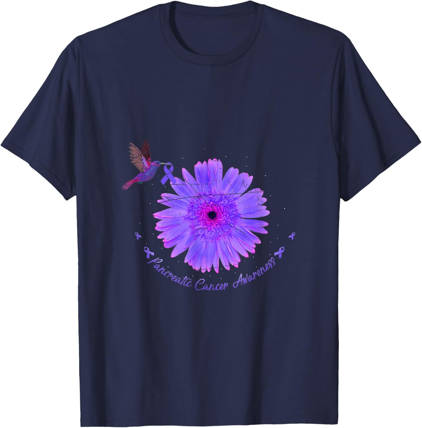 Bird Purple RibbonCancer Survivor Gift Pancreatic Cancer T-Shirt - T-Shirt | Navy