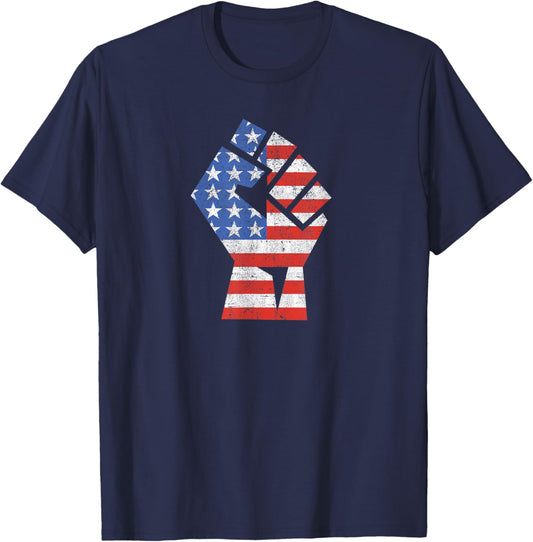 USA Flag Fist Stars and Stripes Patriotic Protest T-Shirt - T-Shirt | Navy
