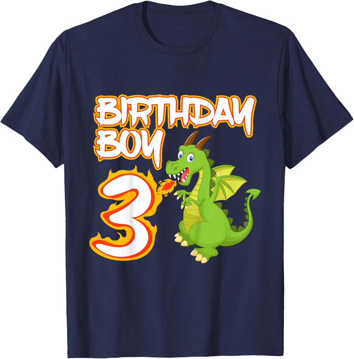Kids 3 Year Old Dragon Birthday Boy Themed Party 3rd Gift T-Shirt - T-Shirt | Navy