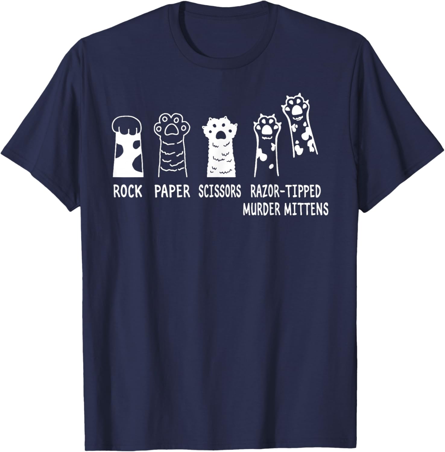 Rock Paper Scissors Razor-Tipped Murder Mittens Cute Cats T-Shirt - T-Shirt | Navy
